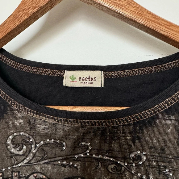 Vintage Y2K chocolate rhinestone  bling tee shirt M - Picture 4 of 5